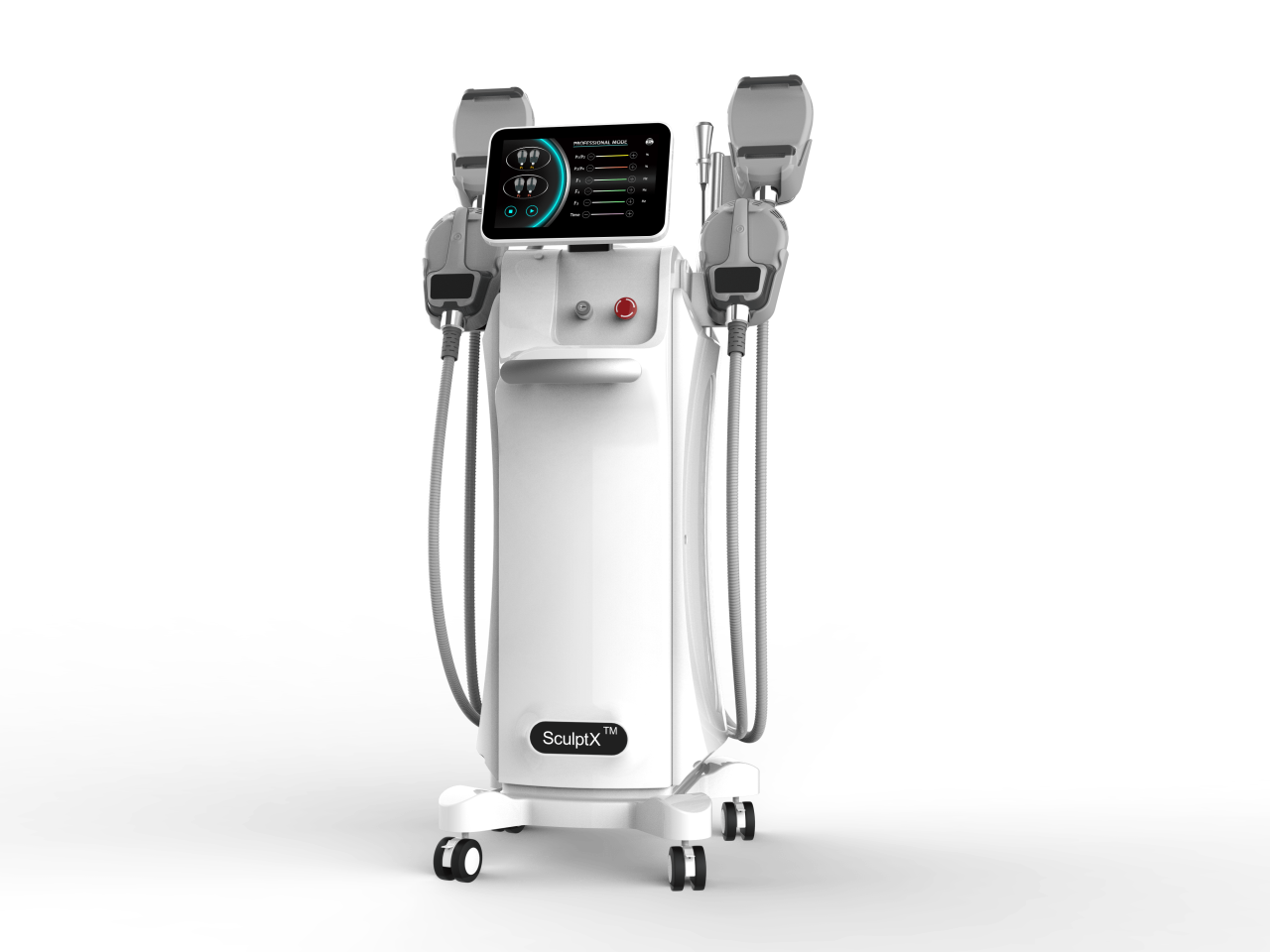 SculptX- HIEMT technológiájú elektromágneses alakformáló, testkezelő gép 4 kezelő fejjel és rádiófrekvencia